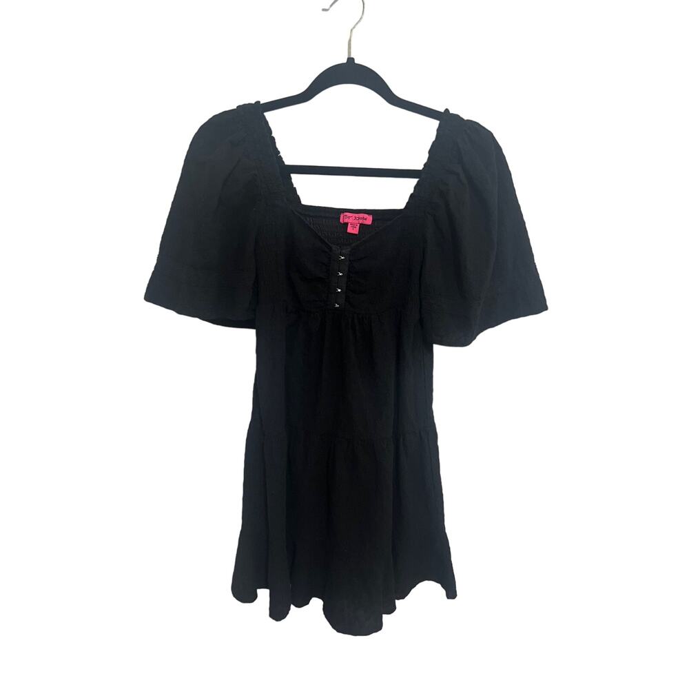 Betsey Johnson Hook Front Embroidered Cotton  Mini Dress Size S